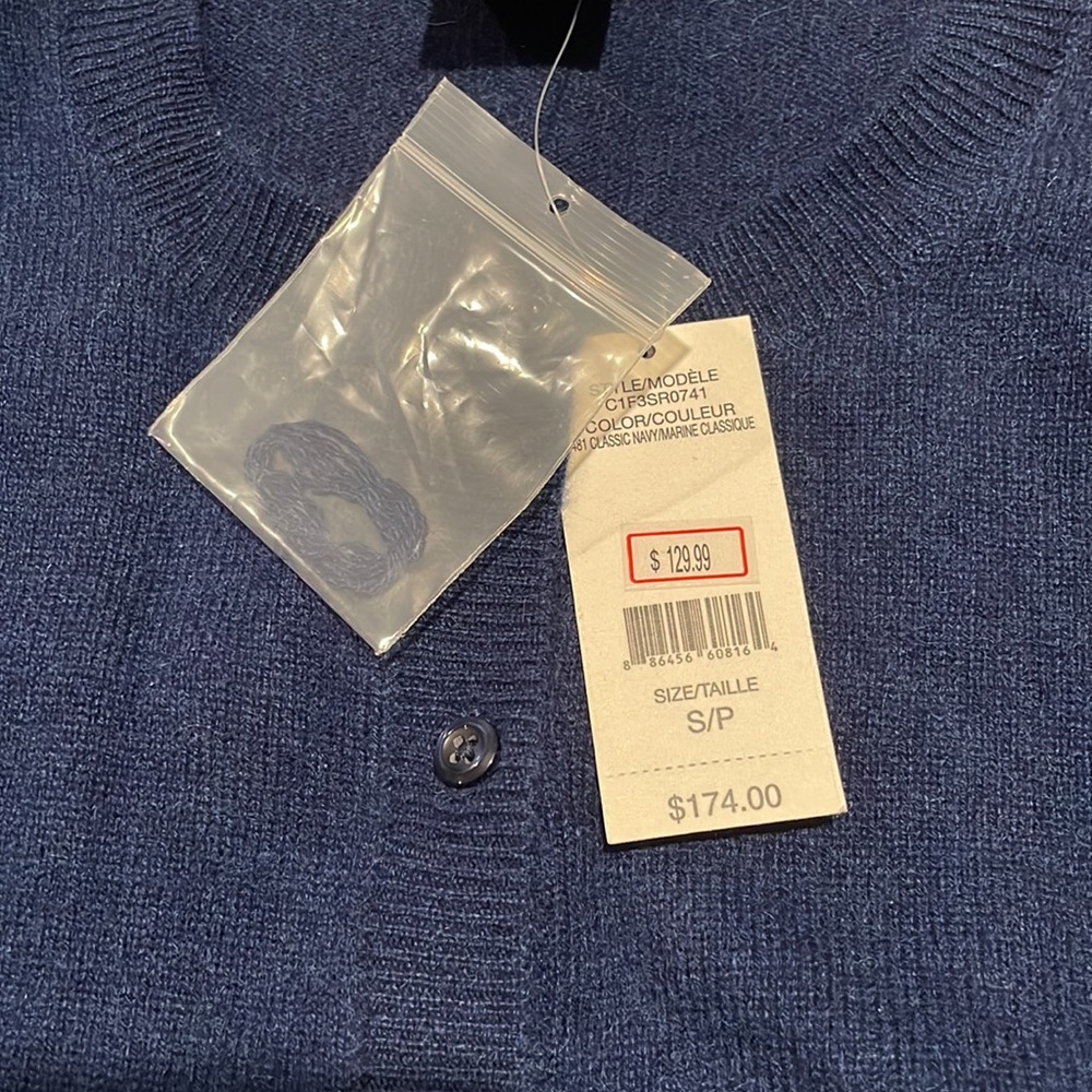 Lord & Taylor 100% Cashmere Navy Cardigan with Buttons Size S (NWT) - Picture 4 of 4